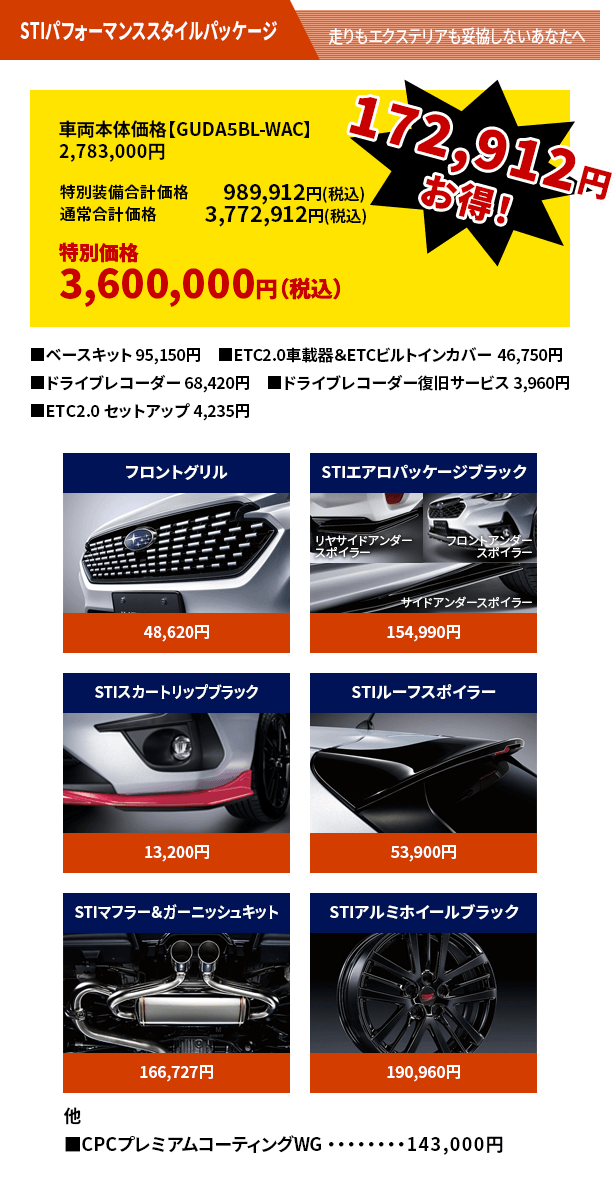 STIパフォーマンススタイルパッケージ 走りもエクステリアも妥協しないあなたへ