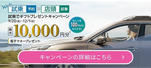 オンライン試乗予約キャンペーン 9/20~12/1 キャンペーンお詳細はこちら