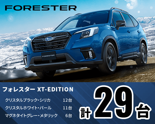 フォレスター XT-EDITION クリスタルブラック・シリカ12台 マグネタイトグレー・メタリック6台 クリスタルホワイト・パール11台