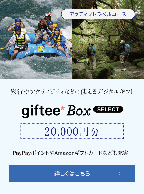 アクティブトラベルコース 旅行やアクティビティなどに使えるデジタルギフト gifteeBox SELECT 20,000円分 詳しくはこちら