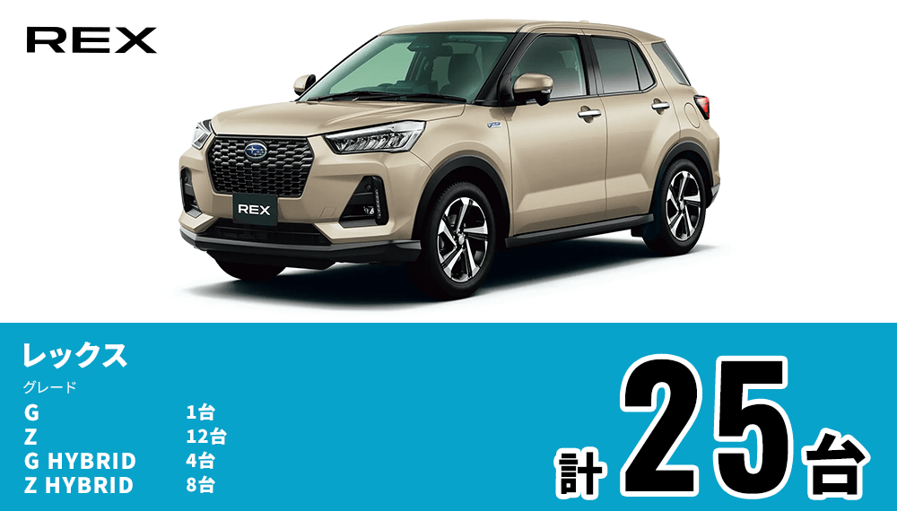 レックス G 1台 Z 12台 G HYBRID 4台 Z HYBRID 8台 計25台