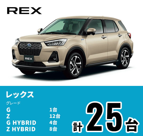 レックス G 1台 Z 12台 G HYBRID 4台 Z HYBRID 8台 計25台