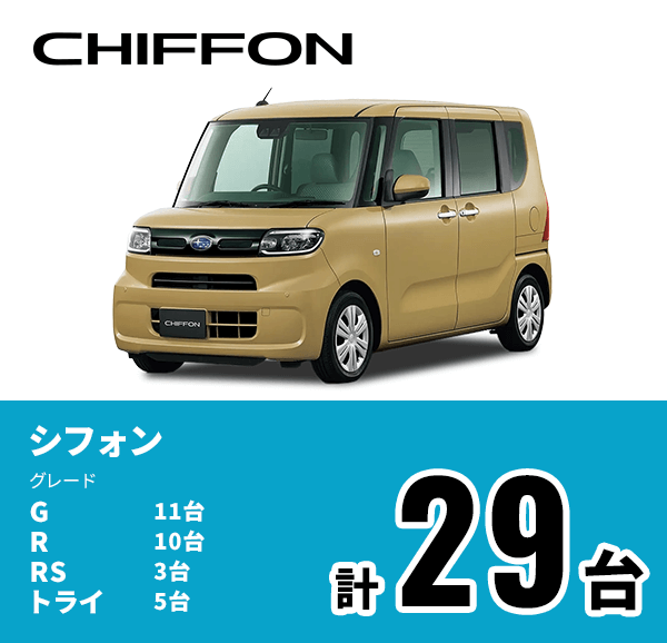 シフォン G 11台 R 10台 RS 3台 トライ 5台　計29台