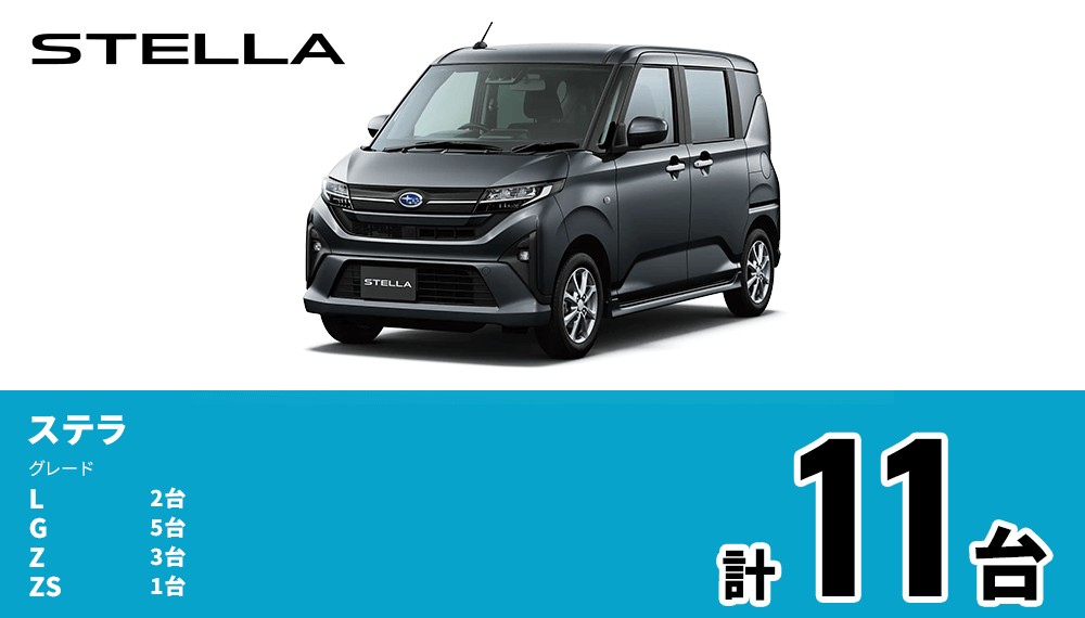 ステラ L 2台 G 5台 Z 3台 ZS 1台 計11台