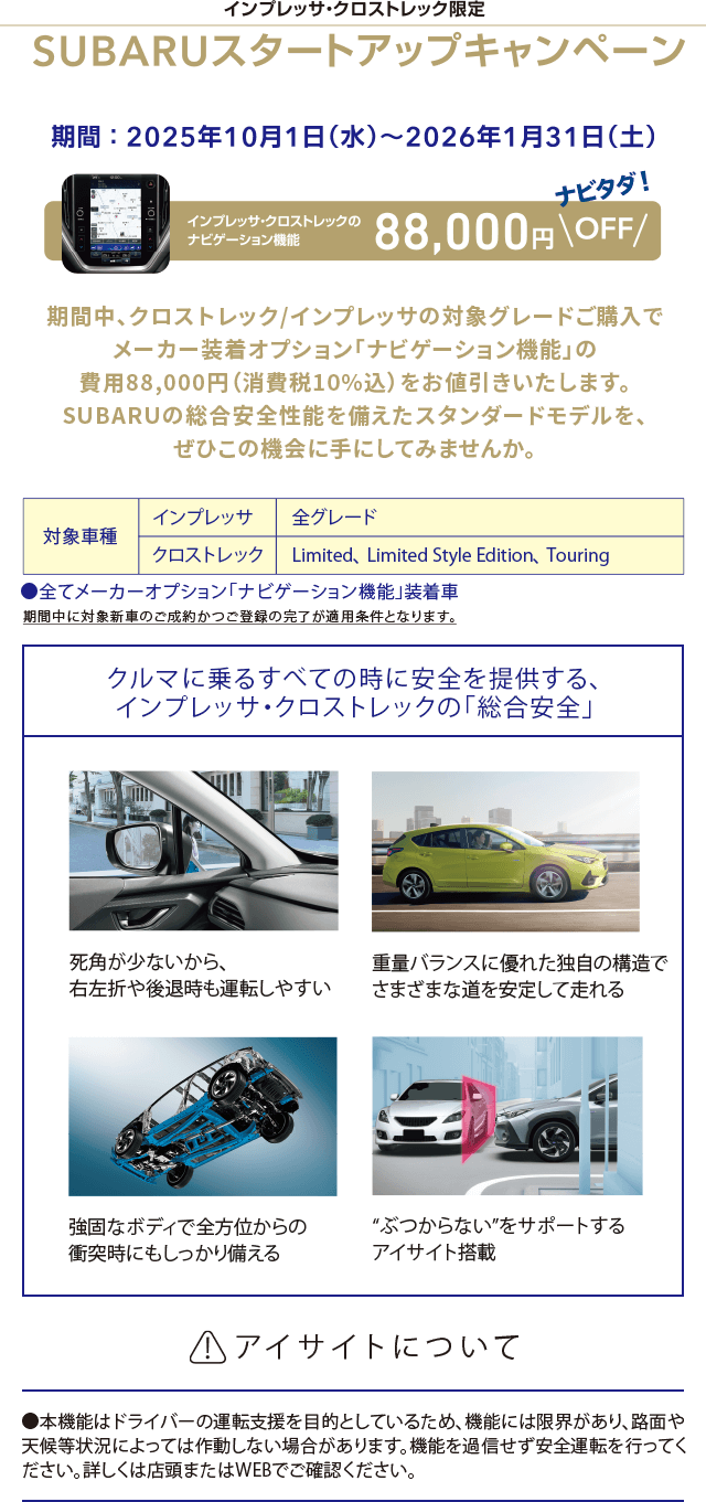 富士スバル限定 安全は乗ってこそ。SUBARU実感試乗フェア 10/18日（土