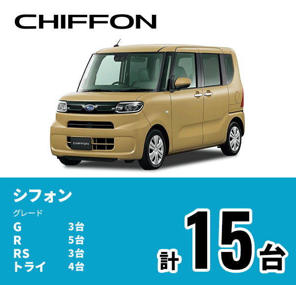 CHIFFON シフォン グレード G 3台 R 5台 RS 3台 トライ 4台 計15台
