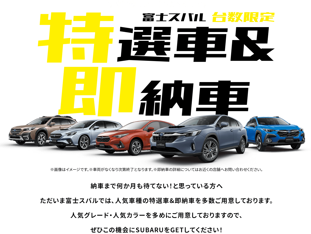「すぐに欲しい！」にお応えします 富士スバル台数限定 特選車&即納車
