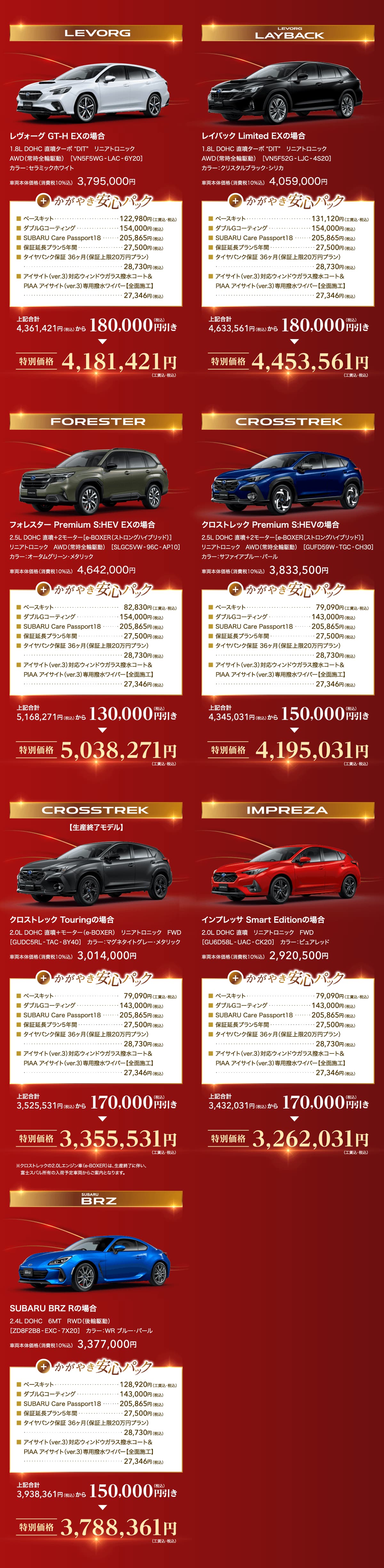 LEVORG, LEVORG LAYBACK, FORESTER, CROSSTREK, CROSSTREK, IMPREZA, SUBARU BRZ