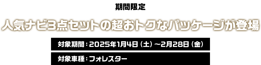 期間限定 人気のナビ3点セットの超おトクなパッケージが登場