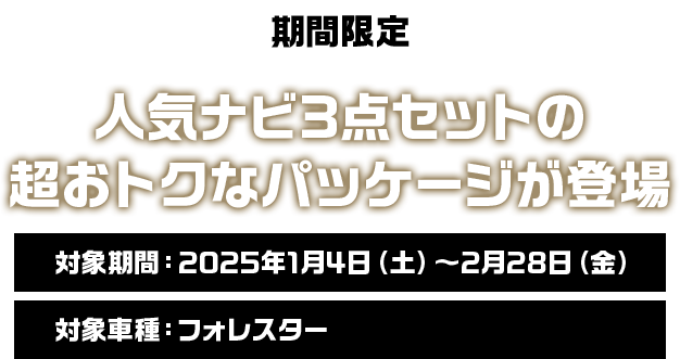 期間限定 人気のナビ3点セットの超おトクなパッケージが登場